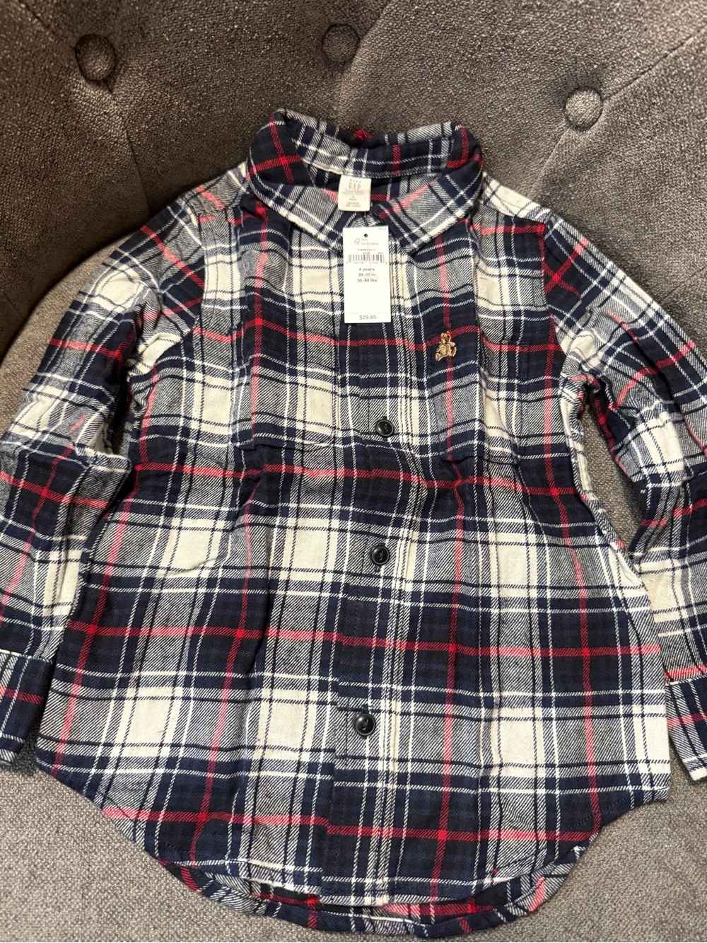 GAP Plaid Button-Down Shirt - Navy, White & Red